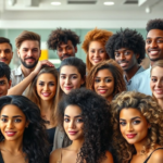 A diverse group of people with various hair types and styles, each looking confident and well-groomed. Some are applying hair gel, others are showing off their perfectly styled hair. The background is bright and modern, suggesting a salon or beauty product display. The overall mood is positive and empowering, showcasing the benefits of good hair styling, ultra realistic, highly detailed, 8k quality, photorealistic