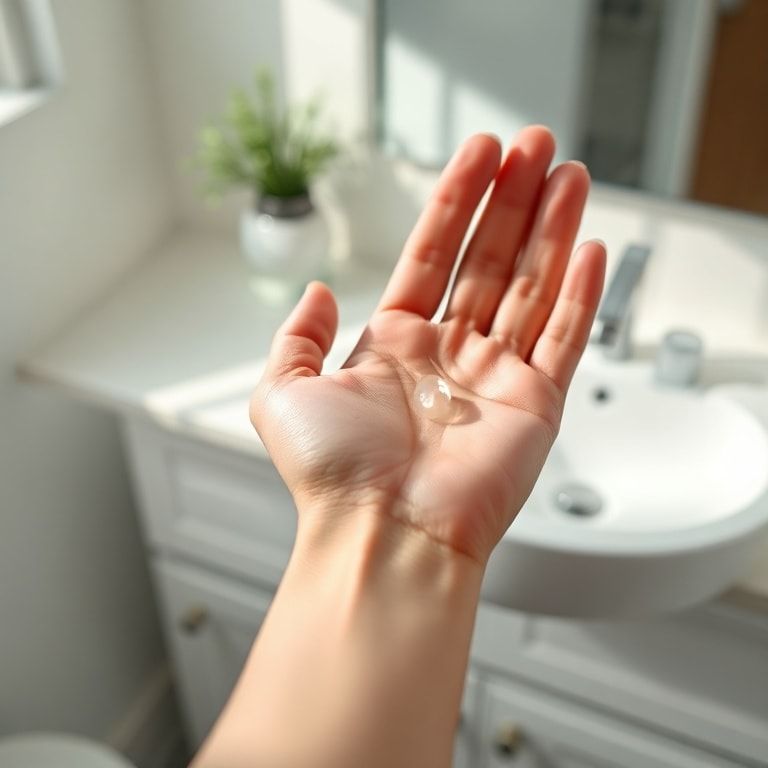 perfect - A close-up shot of a person's hand applying a small, pea-sized amount of clear hair gel onto their palm, ready to b
