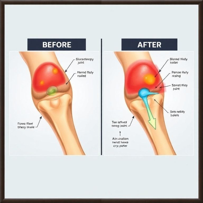 unveiling - comparison image of inflamed joint before and after cryotherapy treatment, showing reduction in swelling and pain
