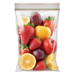 illustration of fresh fruits in a sealed ziplock bag, keeping them cool and fresh