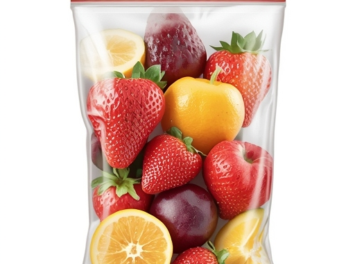 illustration of fresh fruits in a sealed ziplock bag, keeping them cool and fresh