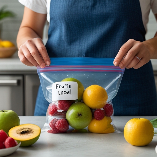 demonstration of using a ziplock bag to store fruits with proper labeling and sealing
