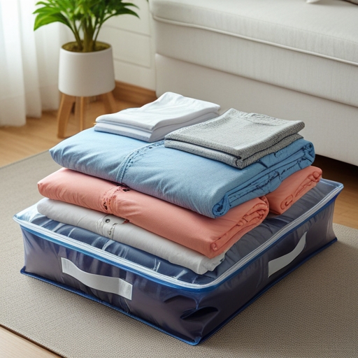 Neatly folded clothes in a vacuum-sealed bag, maximizing space and freshness