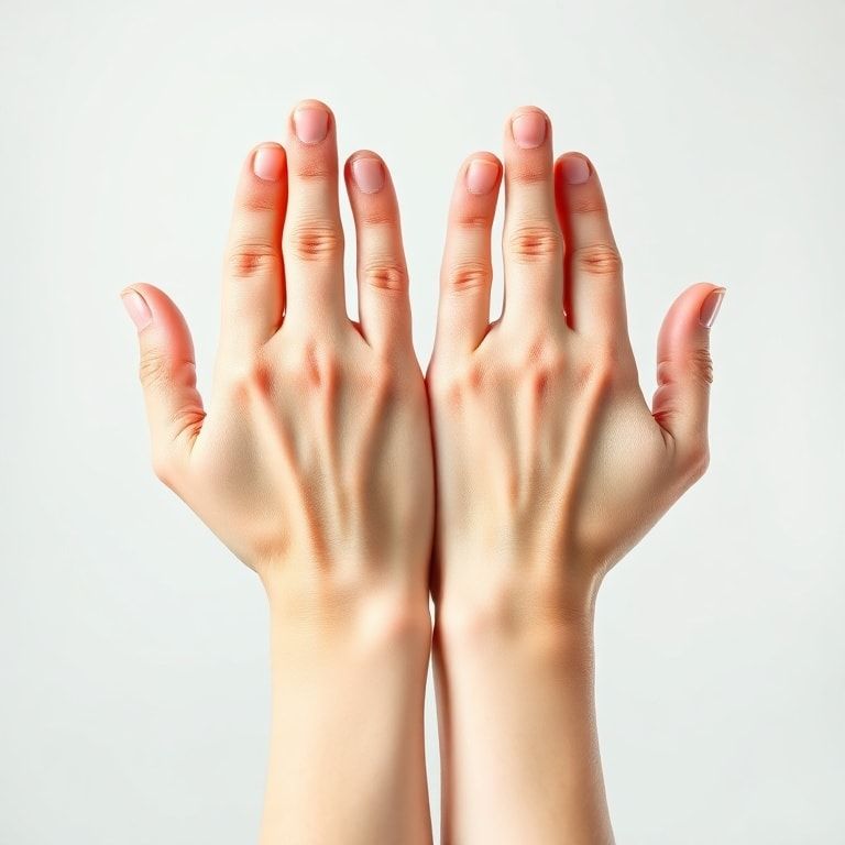 A pair of clean, dry hands after using alcohol gel, positioned slightly apart, showing the cleanliness and smoothness of the