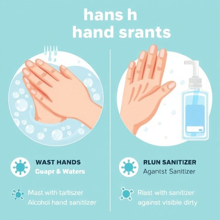 An infographic style image illustrating the difference between washing hands with soap and water versus using alcohol hand sa