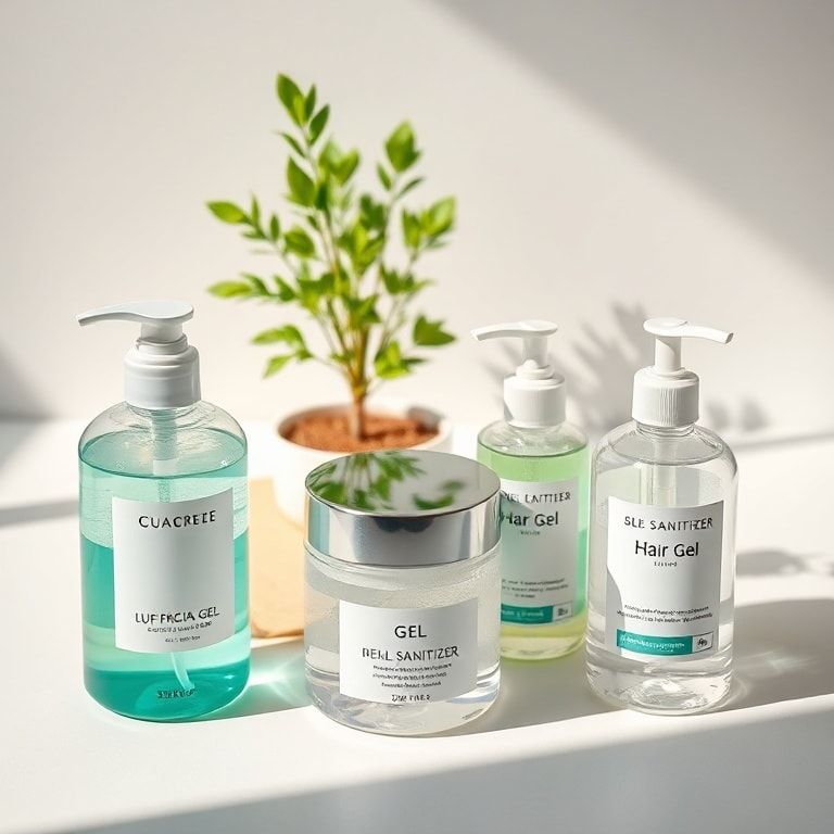 your - A diverse collection of various gel products arranged aesthetically on a clean, light-colored surface. The composition