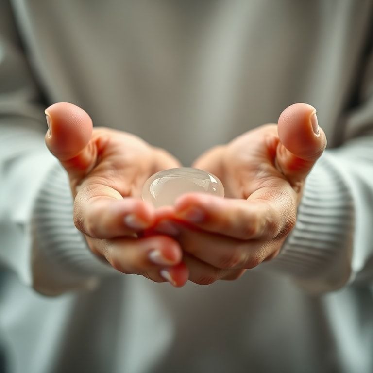 A close-up shot of hands warming up a small amount of clear hair gel by rubbing palms together, showing the gel spreading evenly across the hands. The background is blurred, focusing on the hands and gel. Soft, natural lighting, ultra realistic, highly detailed, photorealistic, with a focus on demonstrating วิธีใช้แฮร์เจลให้ผมอยู่ทรงสวย ไม่จับเป็นก้อน