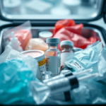 A close-up, high-detail shot of various medical gel packs in different sizes and colors, some with condensation, nestled around vials and syringes in a specialized insulated medical transport container. The background is slightly blurred, hinting at a sterile lab or cold chain logistics environment. Emphasize the scientific precision and the protective nature of the gel packs, with a cool, professional lighting, ultra realistic, highly detailed, 8k quality, photorealistic, showcasing the unseen guardians of medication potency.