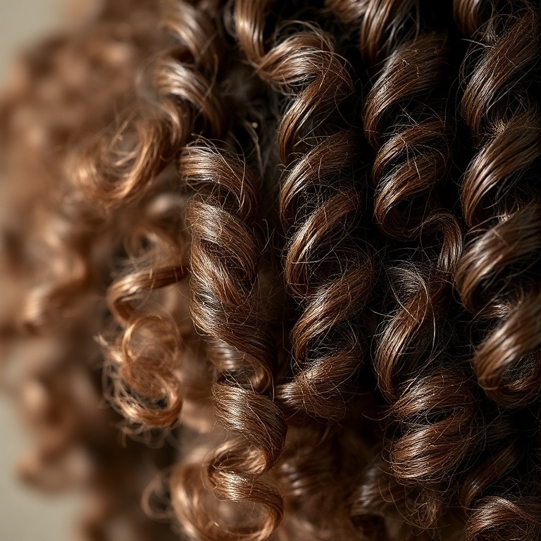 essential - A close-up shot of perfectly formed, shiny, and bouncy curly hair after it has been air-dried. The curls are well
