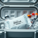 A close-up, highly detailed shot of a medical-grade ice pack alongside various pharmaceutical vials and syringes, neatly arranged within a specialized insulated cooler. The ice pack has a visible label indicating 'Medical Grade' and 'Phase Change Material', with a frosty appearance. The background shows a subtle, blurred laboratory or cleanroom environment, emphasizing the precision and care required for drug storage. The lighting is crisp and clean, highlighting the smooth textures of the vials and the robust design of the cooler. The overall mood is serious and professional, emphasizing the importance of temperature control and the hidden dangers averted by these tools, ultra realistic, highly detailed, 8k quality, photorealistic