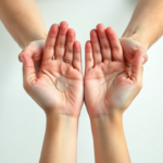 A close-up shot of hands demonstrating the 7-step hand sanitizing technique with alcohol gel. A small amount of clear gel is visible on the palms, and the hands are actively rubbing, showing each distinct step from palm-to-palm to fingertips. The background is clean and bright, suggesting a hygienic environment. Soft, natural lighting, ultra realistic, highly detailed, educational, photorealistic