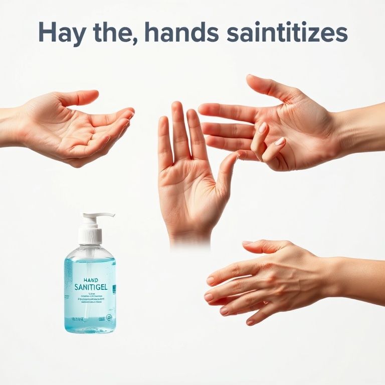 A visual representation of common hand sanitizing mistakes: one hand showing too little gel, another showing hands being wipe