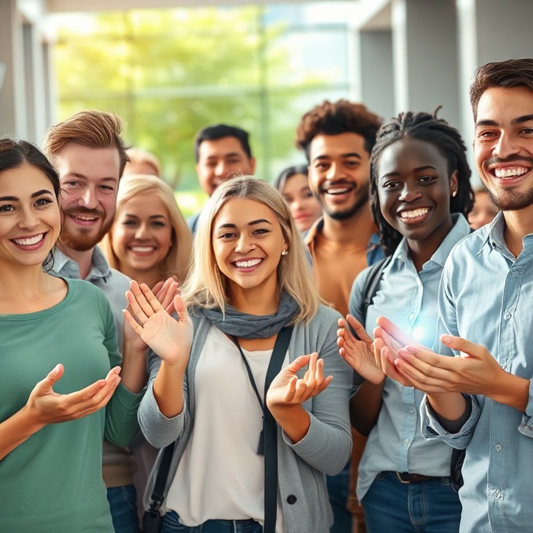 mastering - A diverse group of people in a public setting (e.g., park, office lobby) smiling and looking healthy, with a subt